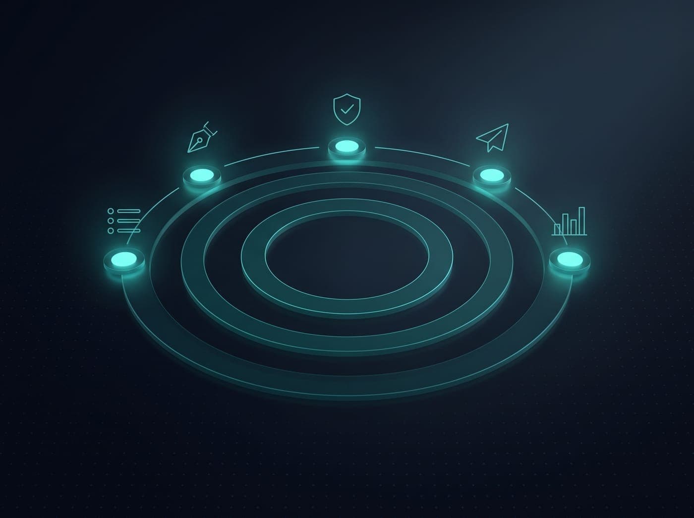 Stilisierte Darstellung eines Kampagnen Workflows mit Spalten für Erstellen, Versenden und Reporten
