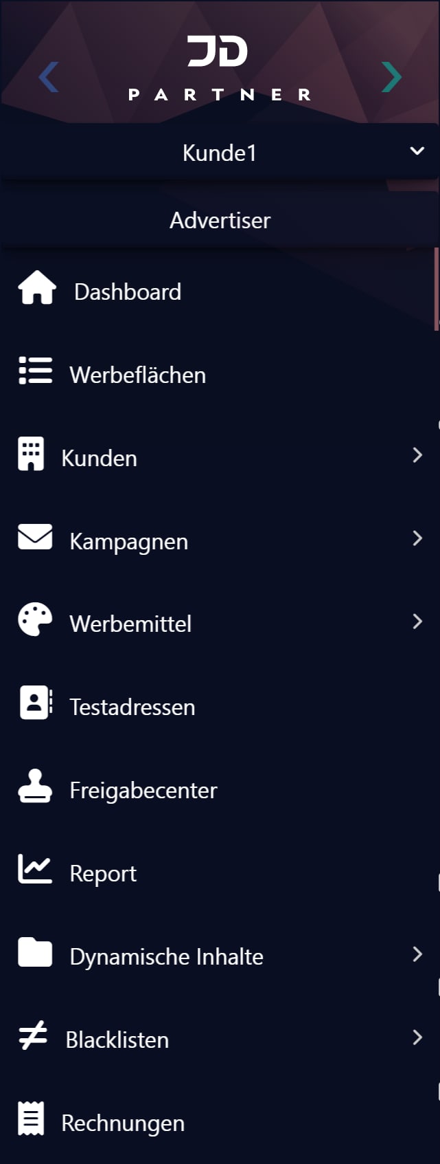 JD Partner als Advertiser: die Bereiche für Werbetreibende
